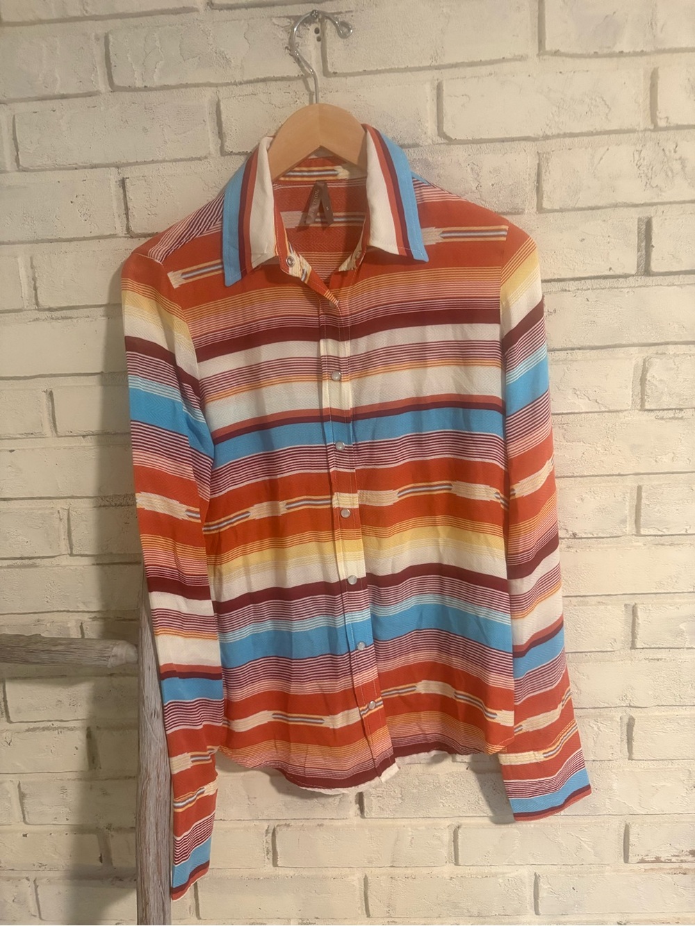 Stetson Multicolor Horizontal Stripe Button-Down Shirt - Red, Blue, Yellow